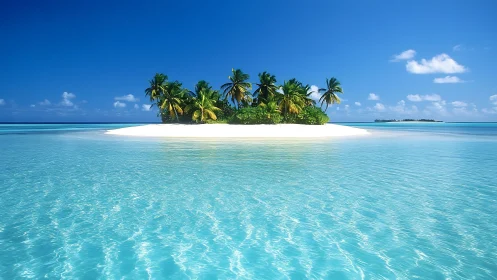 Small tropical island with white sand surrounded by turquoise ocean water