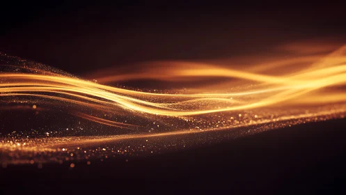 Golden light trails curve across dark abstract background