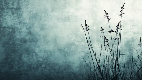 Whisperweed silhouettes leaning into a frosted hush sky.