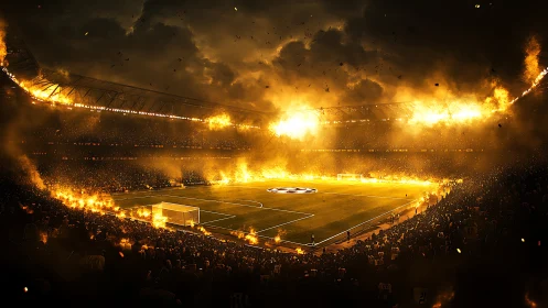 Fiery football stadium erupts in dramatic cinematic chaos