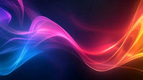 Colorful light waves flow gently through a dreamy dark space
