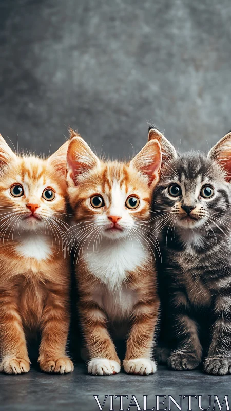 Three Kittens Display Alert Expressions Against Textured Backdrop