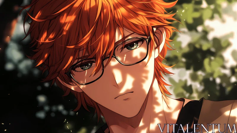 Cinematic anime portrait uses dappled rim lighting on red hair