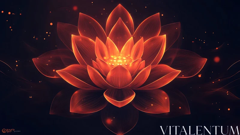 Luminous orange lotus blooms over deep indigo void.