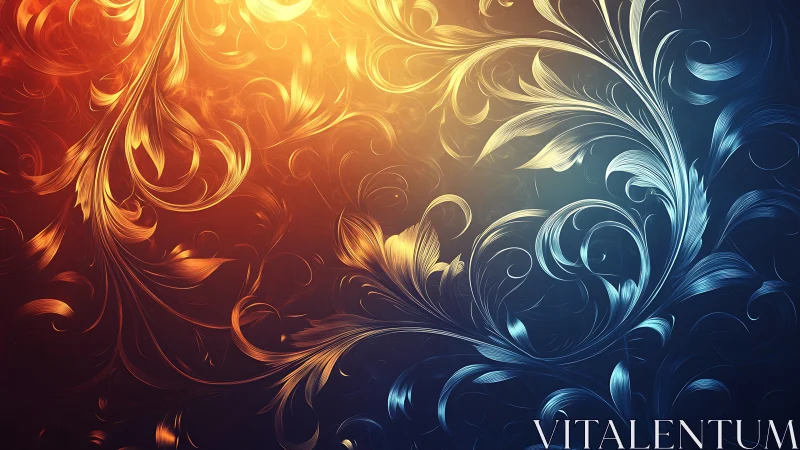 Dual-toned floral swirl pattern with warm and cool gradients.