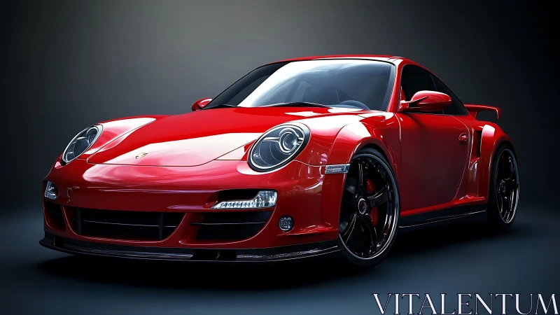 Scarlet sports coupe rendered in dramatic studio lighting.