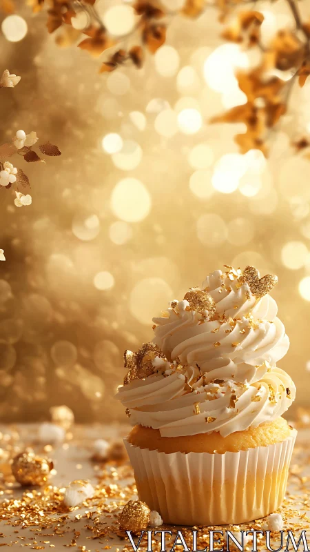 Golden Celebration Cupcake with Shimmering Elegance.