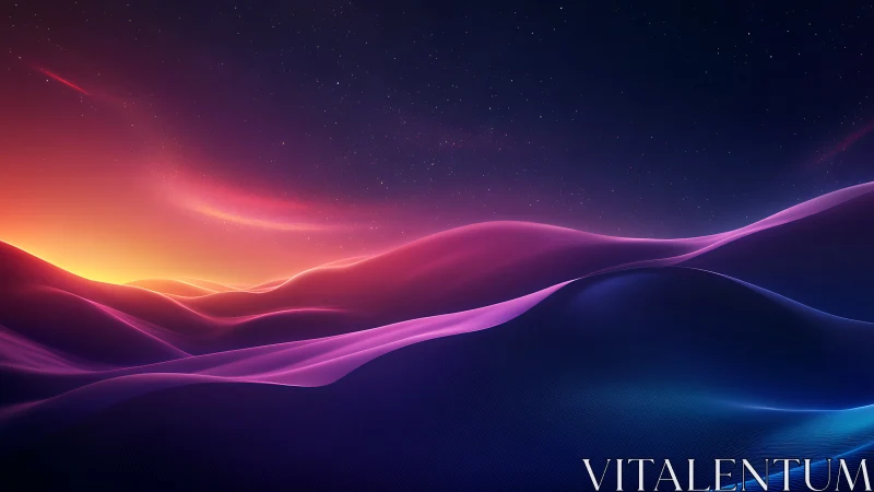 Layered gradient dunes under star field at digital twilight