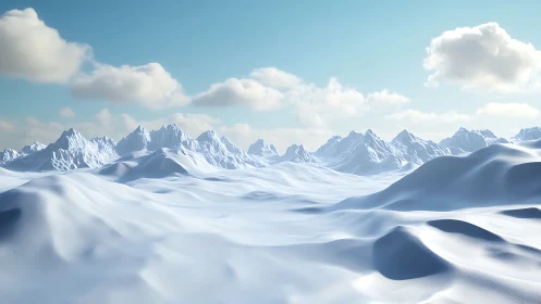 Procedurally rendered polar snow dunes under stratocumulus sky.