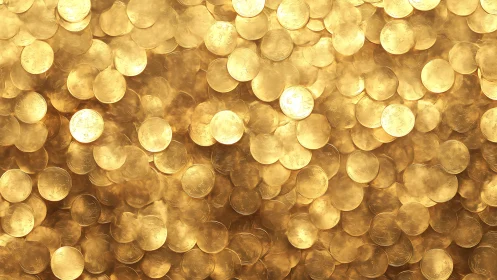 Overlapping polished gold coins under diffuse warm lighting