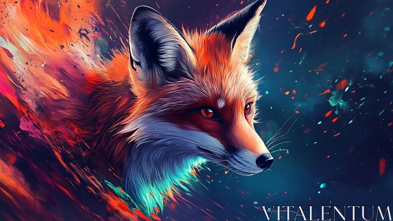 Fox spirit races through swirling cosmic streaks of color