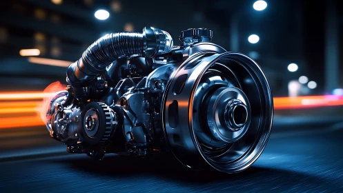High-performance turbo engine rendered in motion blur detail
