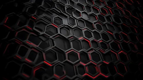 Futuristic Hexagon Pattern with Black and Red Lighting Effect.