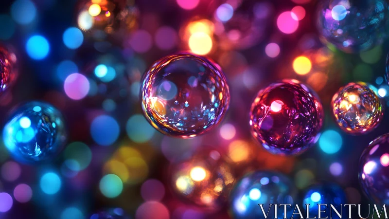 Colorful translucent bubbles float against defocused lights