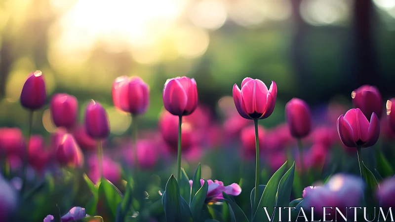 Pink Tulips in Golden Hour: Depth-Focused Floral Composition.