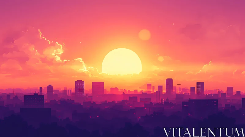 Spectral-gradient metropolis skyline under oversized digital sun.