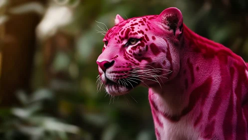 Pink leopard with spotted coat pattern in profile view.