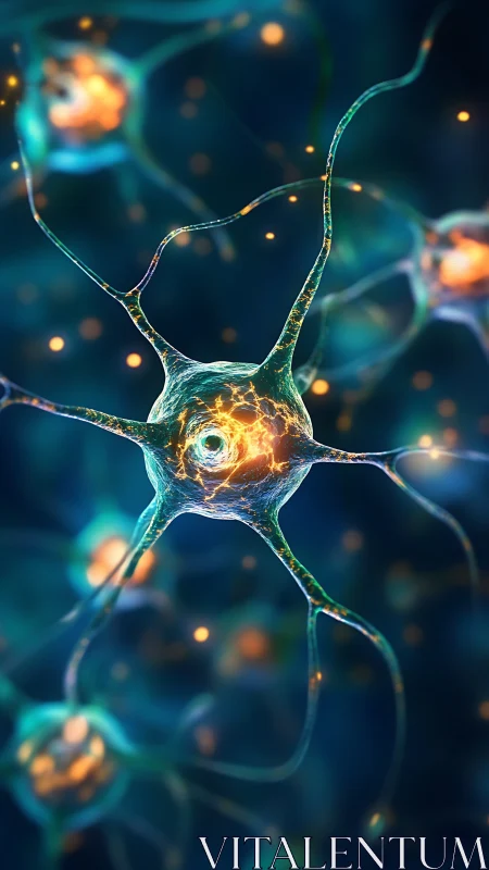 Neuronal structure rendered with glowing synaptic network