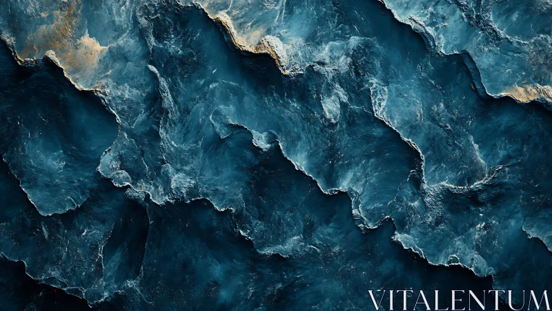 Midnight stone waves carve a frozen ocean of shadowed blue.