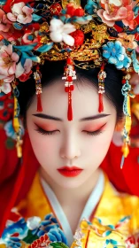 Digital portrait depicts ornate ceremonial headdress and robe