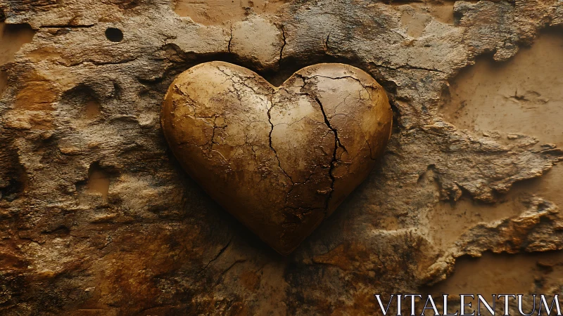 Fractured Heart Form Against Weathered Stone Surface.