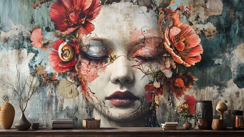 Dreamy floral portrait gently watching over the room