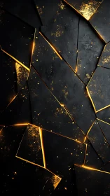 Black geometric panels split by glowing golden seams.