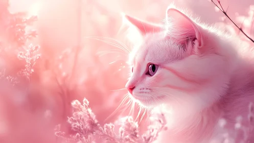White Cat in Soft Pink Environment.