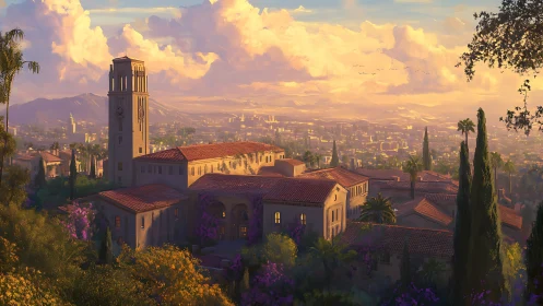 Golden hour settles over a sunlit hillside city retreat