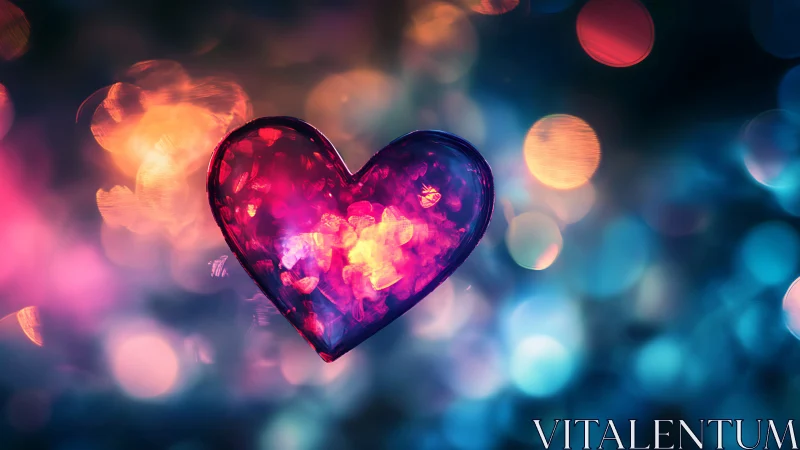 Glowing Heart in Neon Light Bokeh.