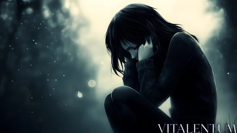 Quiet storm of feelings in a softly glowing twilight forest.