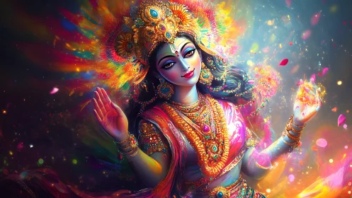 Divine feminine deity rendered in high-saturation digital luminosity