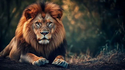 Photorealistic lion portrait in shallow-depth wildlife study.