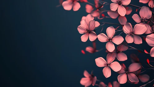 Delicate Pink Blooms Against Moody Blue Skies.
