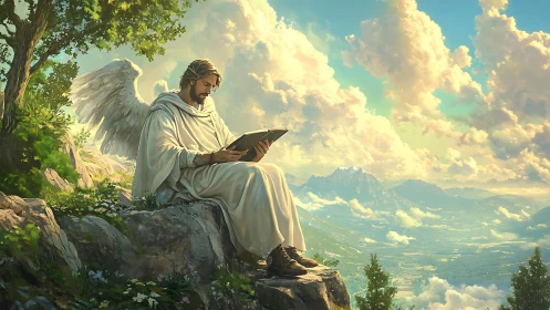 Mountain winds turn quiet as a reading angel rules sunrise