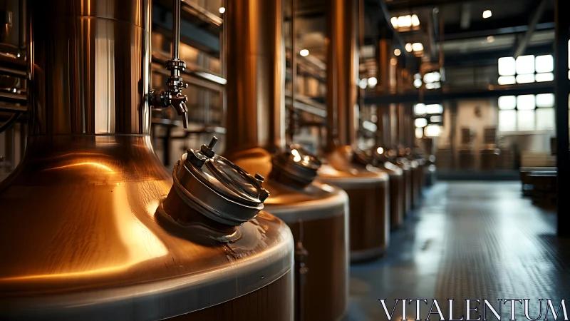 Copper brewing tanks glow warmly in an artisan brewery