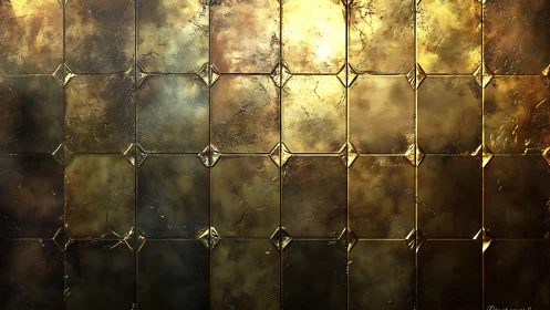 Textured golden metal tiles with worn reflective patina.