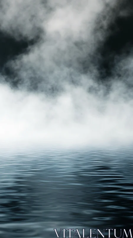 Foggy water surface under heavy misty atmospheric haze.