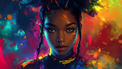 Digital portrait unifying realistic skin rendering and neon chroma fields