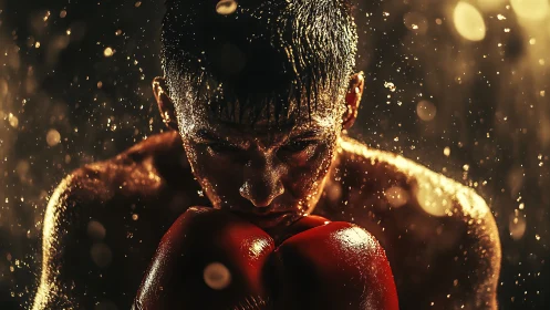 Champion's Sweat Meets Golden Radiance in Victorious Combat