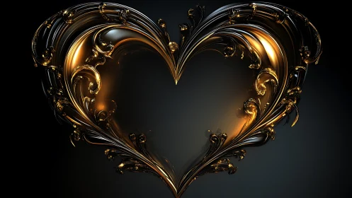 Ornate Golden Heart. Baroque Digital Form.