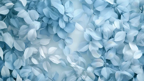 Soft blue foliage layers create a calm, airy backdrop.