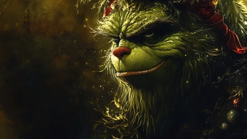 Cinematic close-up renders a sly green creature in moody light