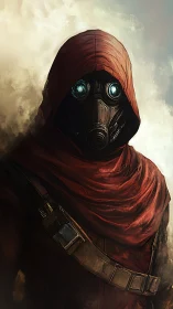 Hooded wasteland scout in gas mask rendered as digital painting