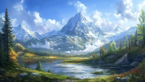 Mountain lake landscape shows layered depth and atmospheric lighting