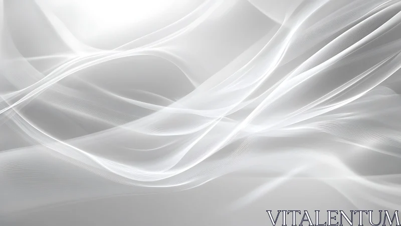 Abstract flowing white silk waves on soft gray background.