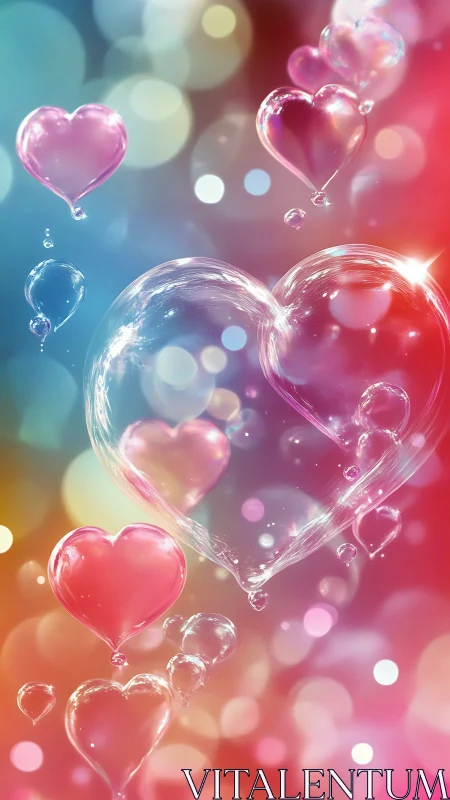 Translucent Heart Bubbles: Digital Gradient Composition.