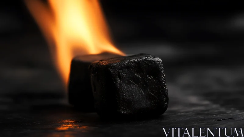 Burning Coal Ember Captured in Close-Up Detail.