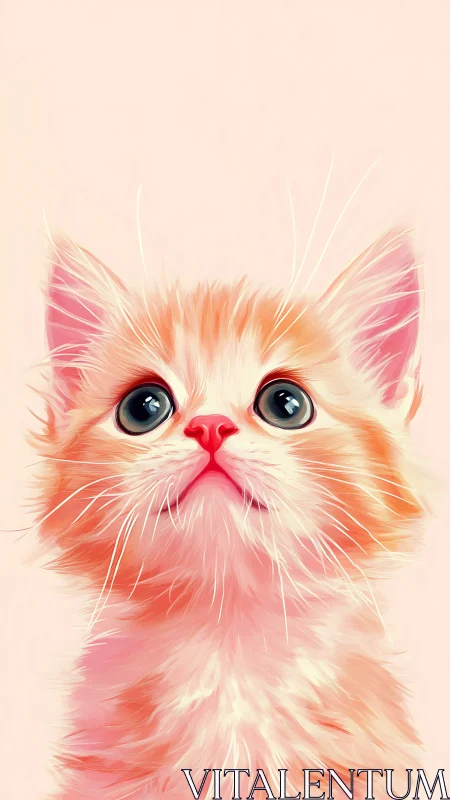 Fluffy Pink and Orange Kitten Digital Portrait Illustration