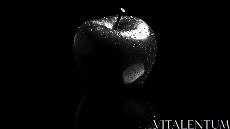 High-contrast monochrome apple rendered with dramatic rim lighting